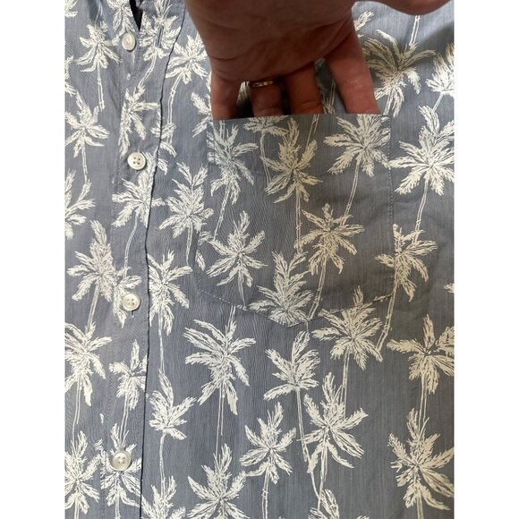 American Eagle Mens Seriously Soft Button-Up Shirt XXL Blue & White Palm Print - Picture 2 of 4